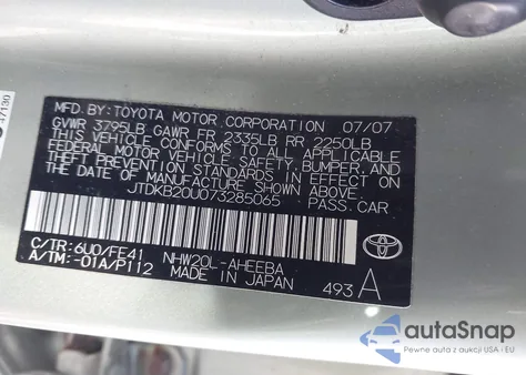 2007 Toyota Prius z USA, uszkodzony, nr VIN JTDKB20U073285065